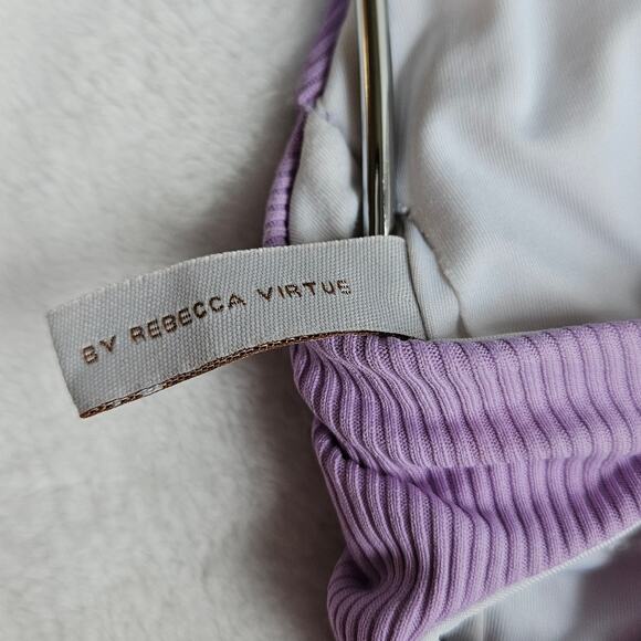 BECCA by Rebecca Virtue Fine Line Rib Skylar Plunge One-Piece Size Medium Purple - Picture 9 of 16